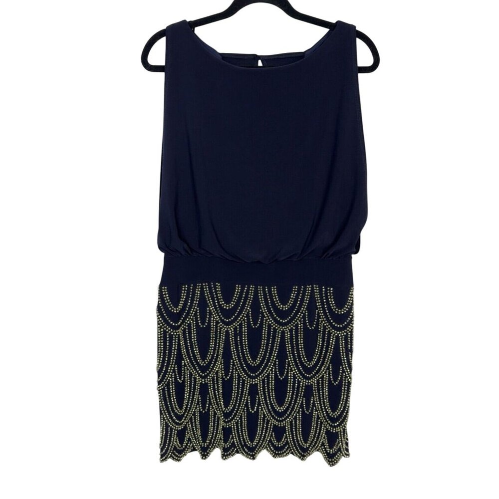 Betsy & Adam Navy Blue Beaded Flapper Dress‎ Cocktail Wedding Guest Size 10